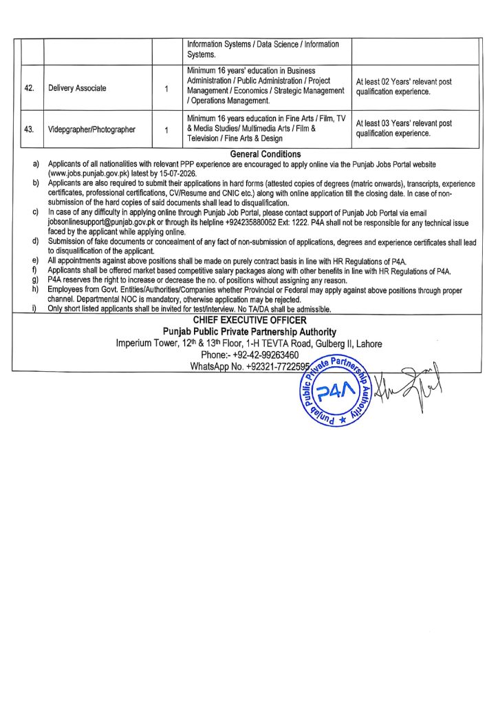 Jobs in Punjab Public Private Partnership Authority, P4A Jobs 2026