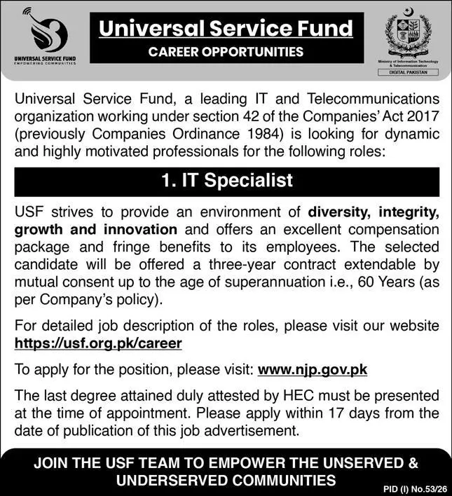 IT Specialist Jobs in Universal Service Fund (USF) 2026