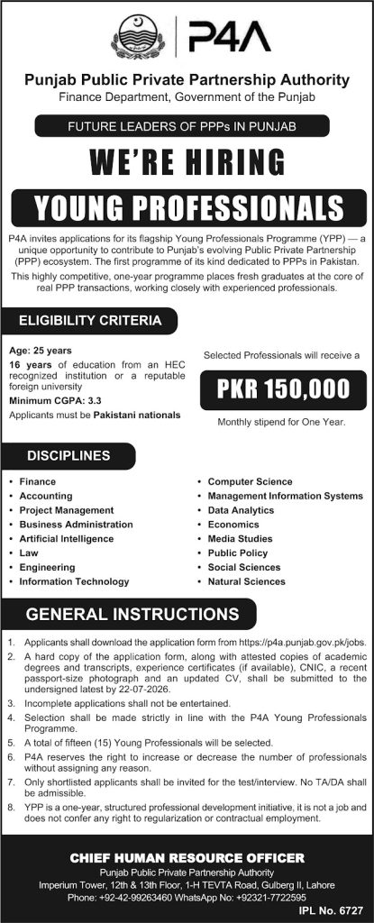 Jobs in Punjab Public Private Partnership Authority, P4A Jobs 2026